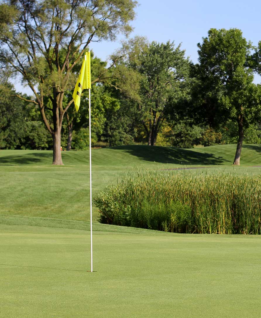 ArrowHead Golf Course with flag, trees and shrubs